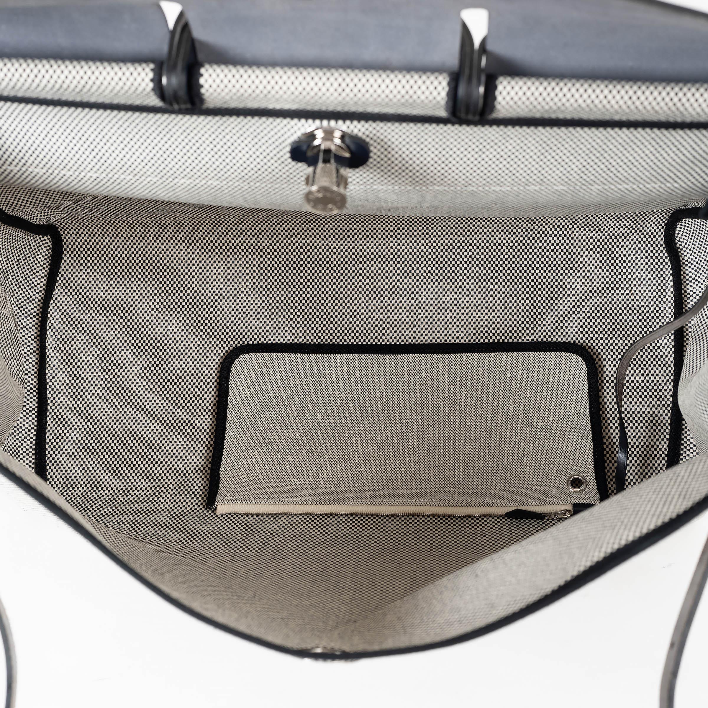 HERMES Blu indaco ed ecru HERBAG ZIP Cabine 50 Borsa Toile Criss Viking / Hunter in vendita 1