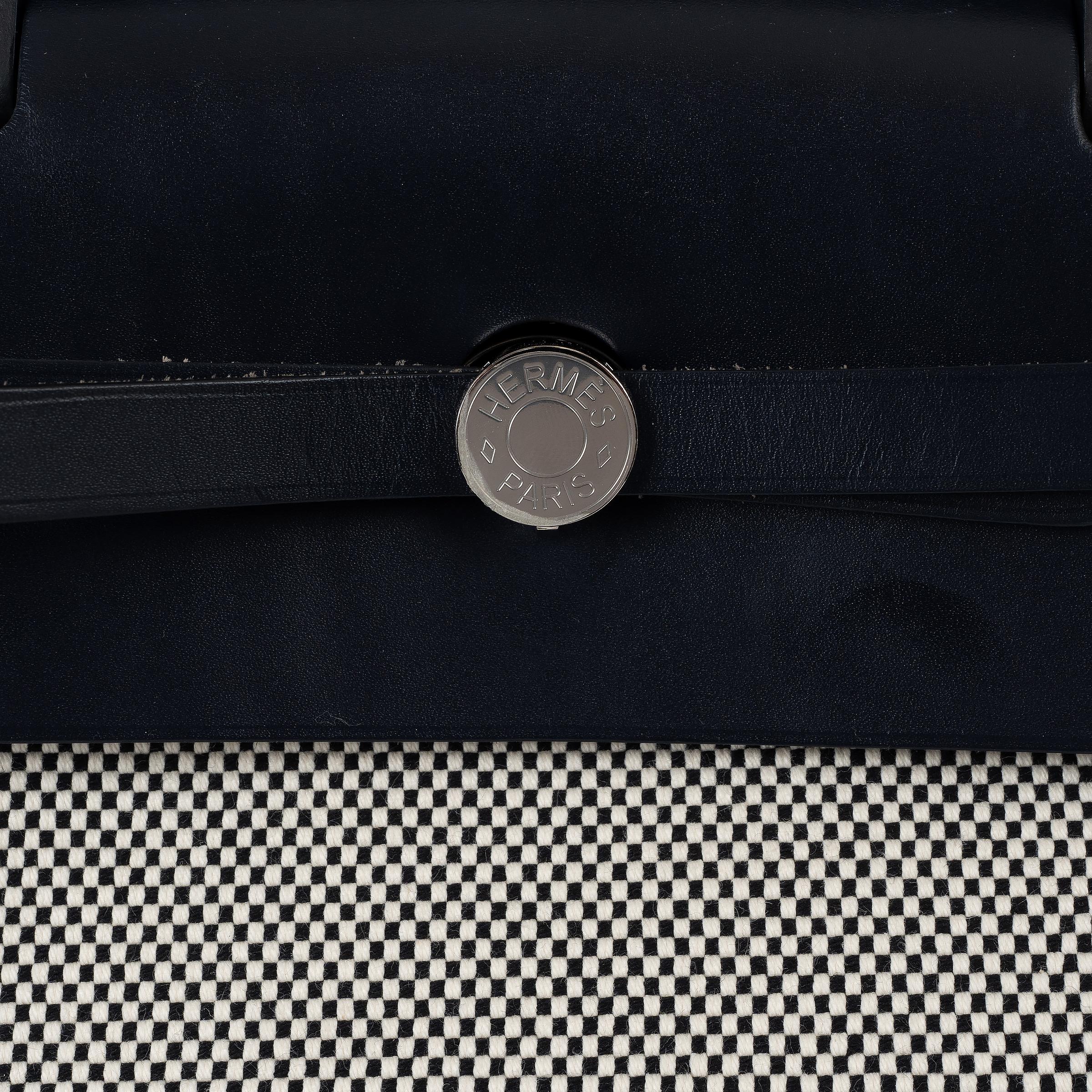 HERMES Blu indaco ed ecru HERBAG ZIP Cabine 50 Borsa Toile Criss Viking / Hunter in vendita 2