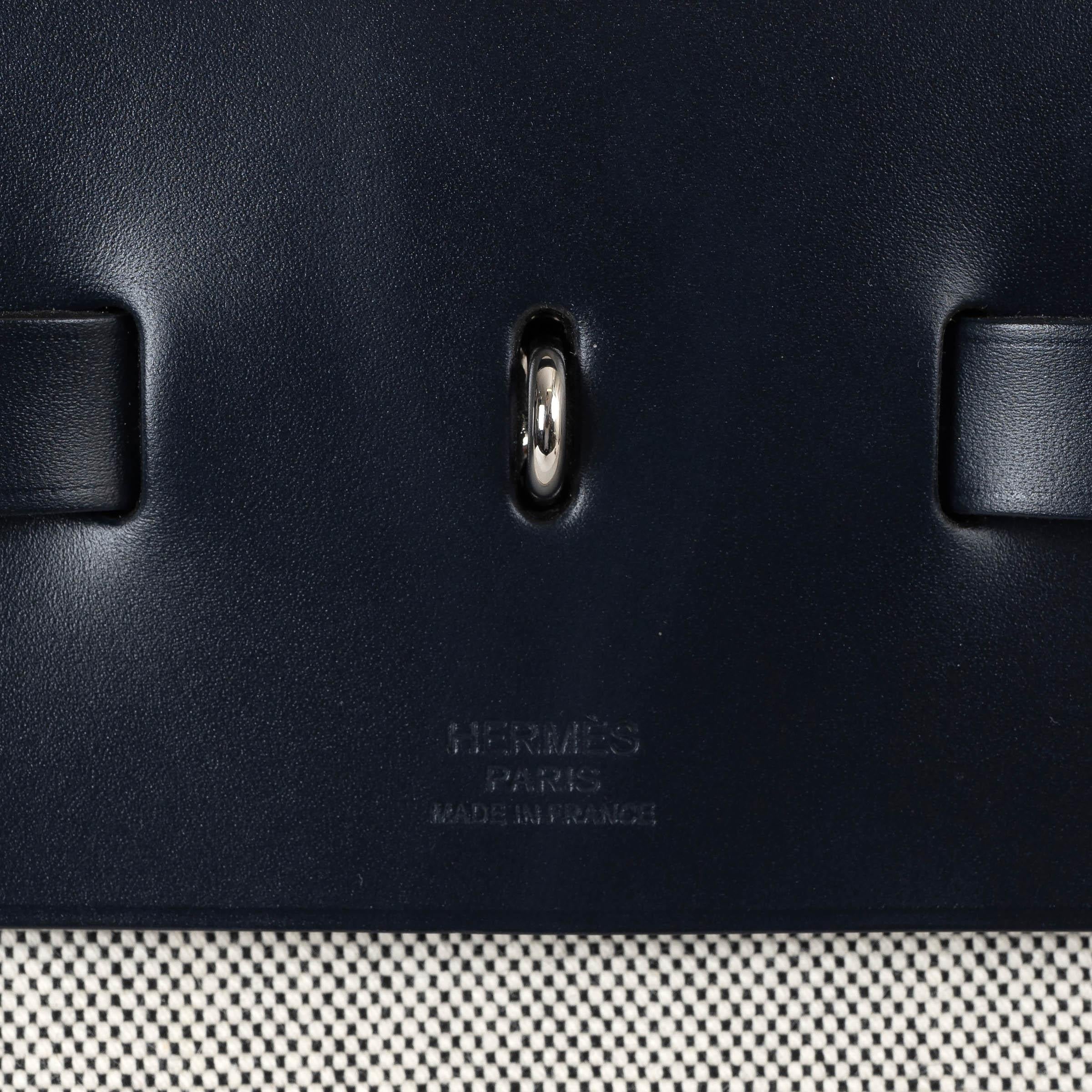 HERMES Blu indaco ed ecru HERBAG ZIP Cabine 50 Borsa Toile Criss Viking / Hunter in vendita 3