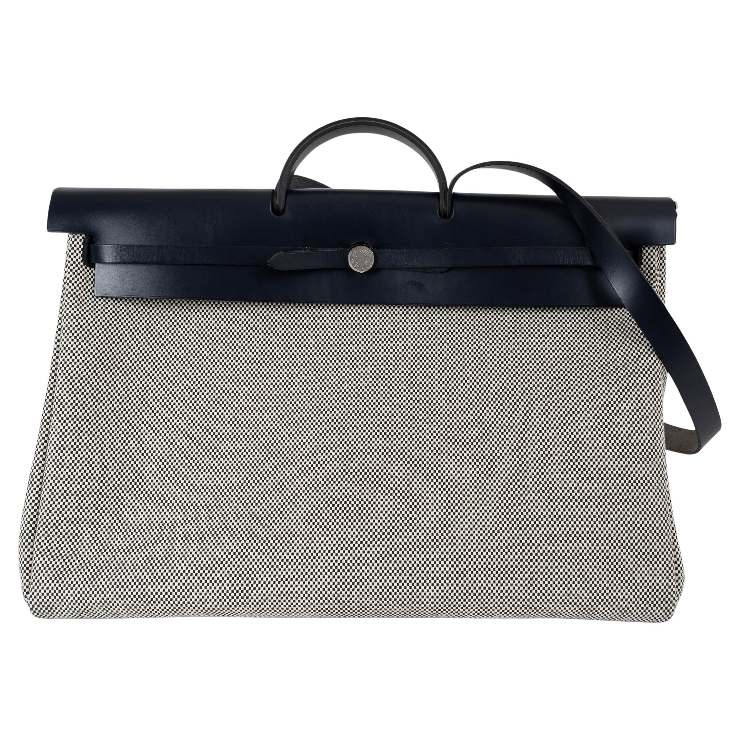 HERMES Indigoblau & ecru HERBAG ZIP CABINE 50 Tasche Toile Criss Viking / Hunter