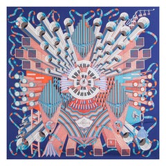 Hermes indigo blue POINT D'ORGUE 90 silk twill Scarf