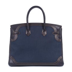 Hermès Indigo Denim and Navy Blue Evercalf Leather Ghillies Birkin 35
