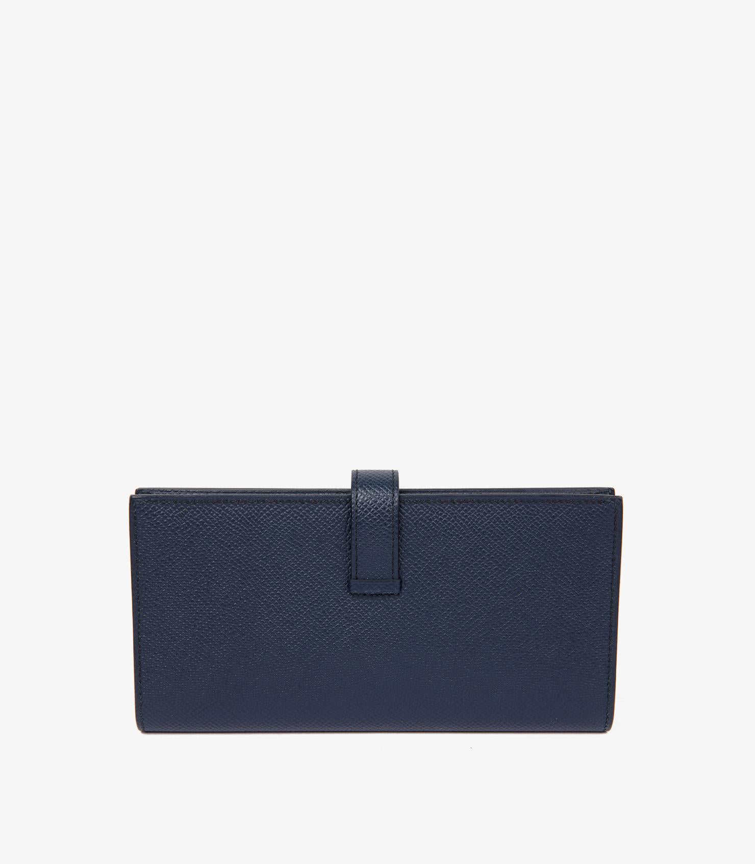 Nero Hermès Indigo Epsom - Portafoglio lungo in pelle con chiusura a doppio cursore Bearn