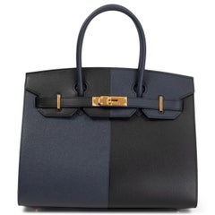HERMÈS Sac CASAQUE 30 SELLIER Indigo / Noir / Frida Epsom en cuir BIRKIN or