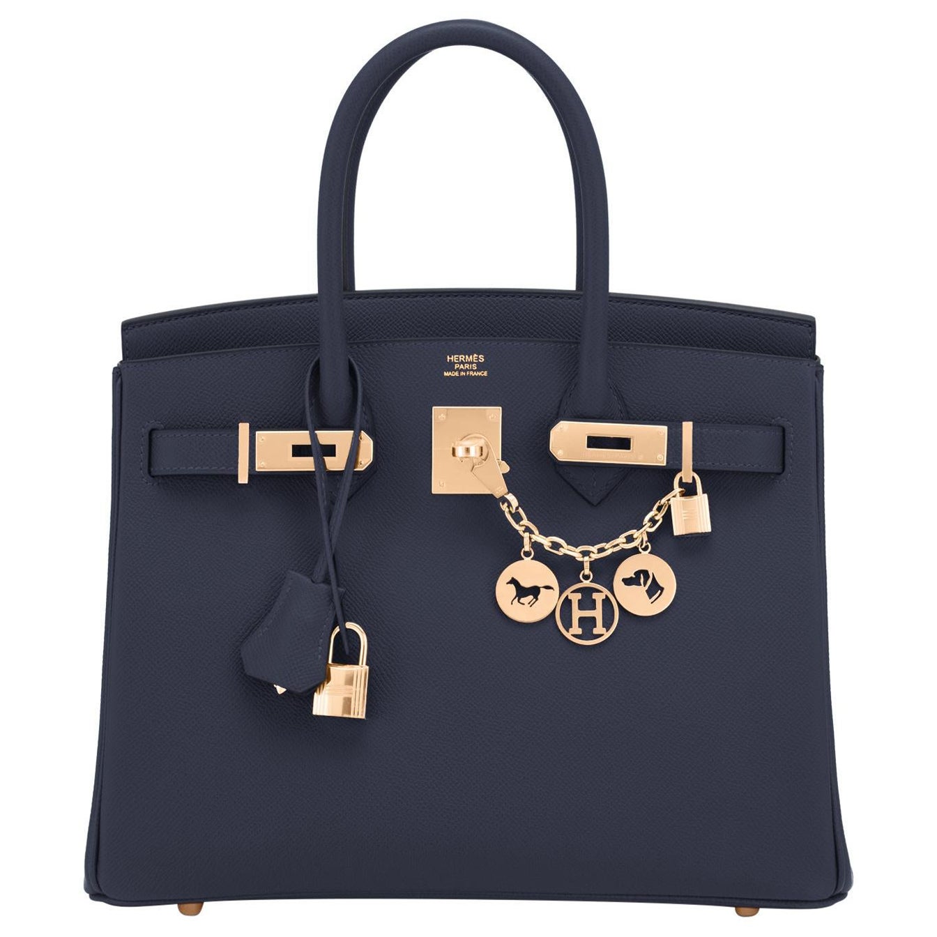 Hermes Indigo Rose Gold Deep Navy Blue Birkin 30cm Bag