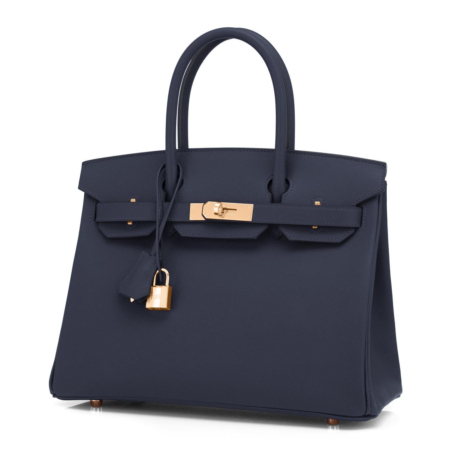 Hermes Indigo Rose Gold Deep Navy Blue Birkin 30cm Bag Z Stamp, 2021
Truly one of the prettiest, most elegant combinations we have ever seen!
Brand New in Box.  Store Fresh.  Pristine Condition (with plastic on hardware).
Just purchased from Hermes