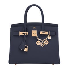 Hermes Indigo Rose Gold Deep Navy Blue Birkin 30cm Bag Z Stamp, 2021