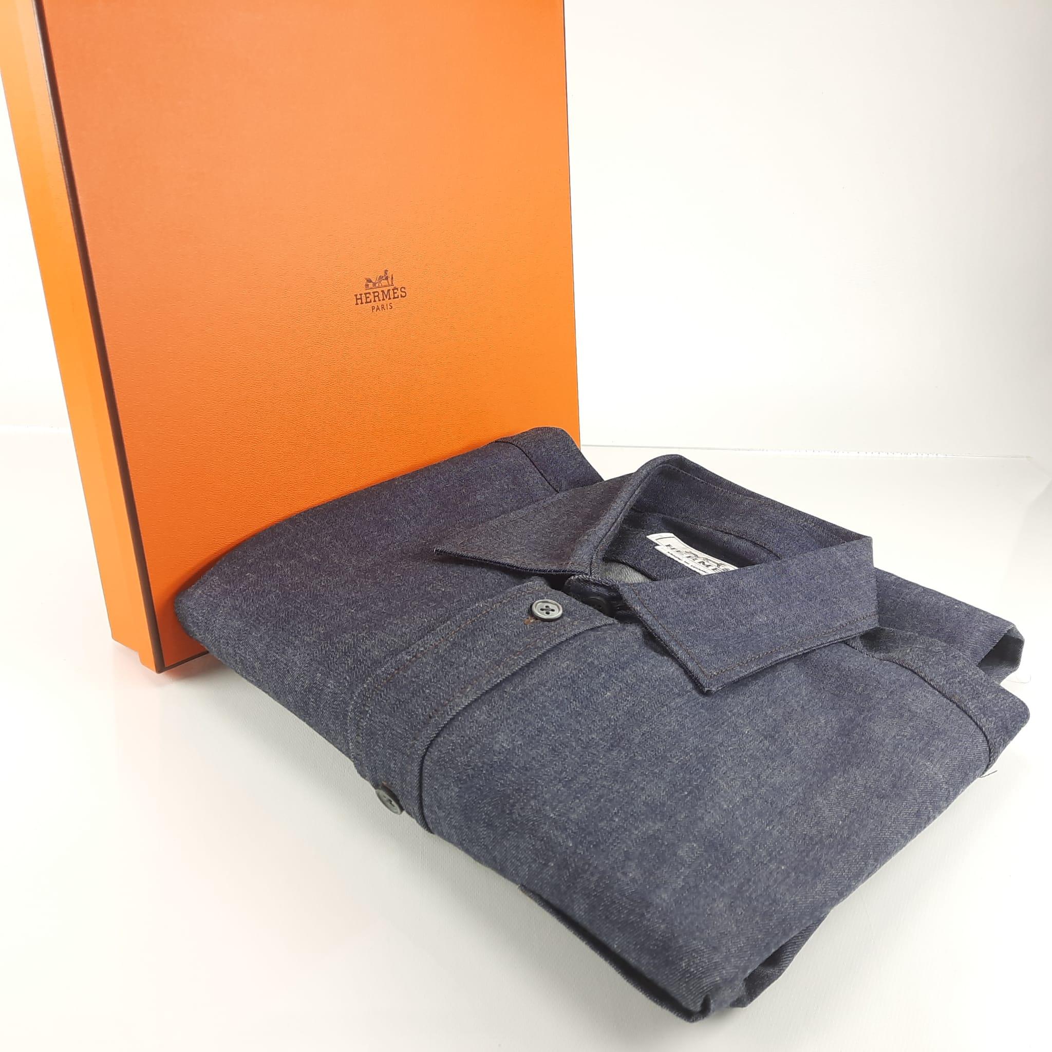 Hermes shirt long sleeve Indigo Size 39 Sporty fit denim  For Sale 5