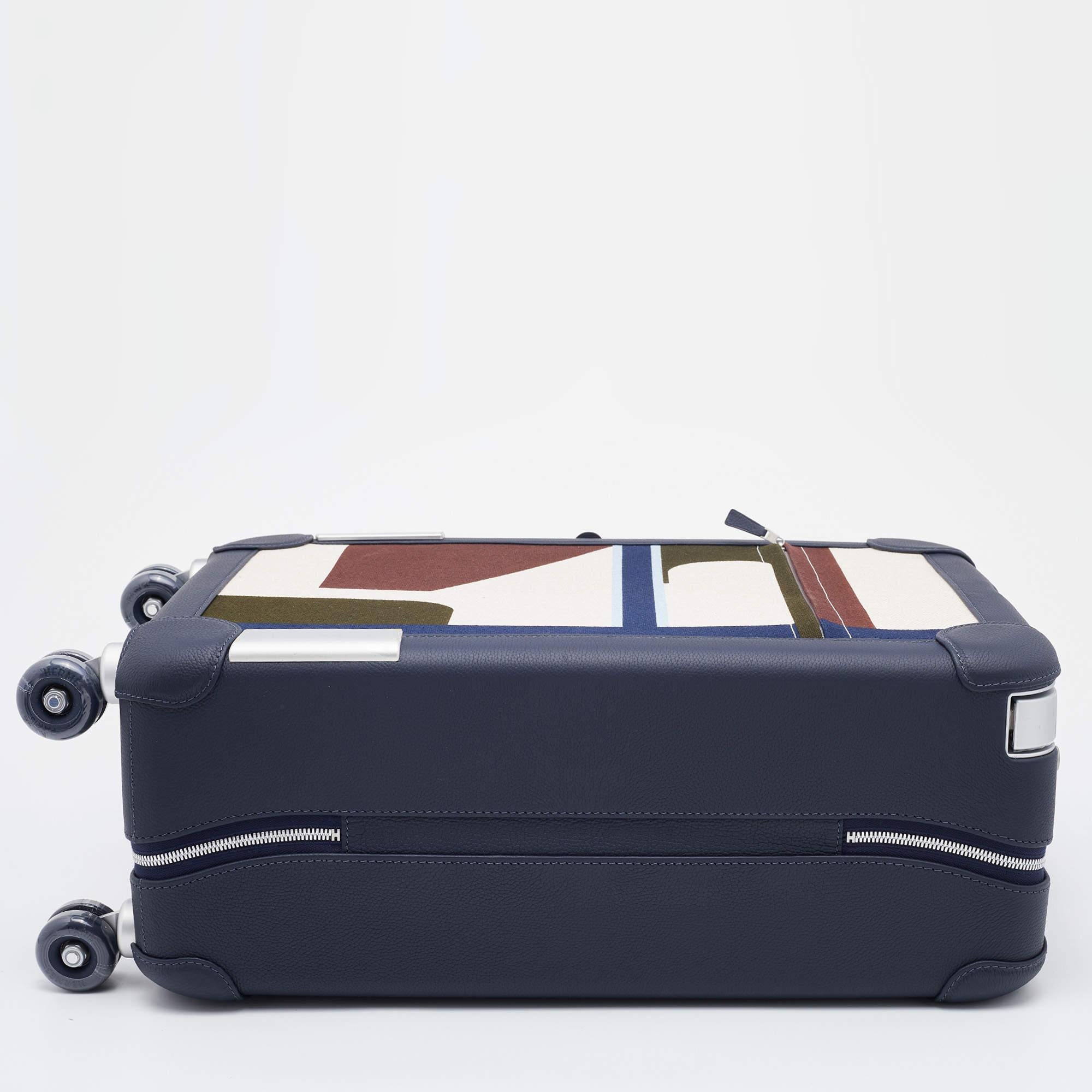 Men's Hermes Indigo Taurillon Regate Leather and Canvas RMS Rolling Mobility Suitcase