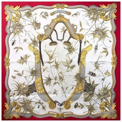 Hermès Ingrid by Lenke Szechwnzyl Butterfly Red Silk Scarf 61her115