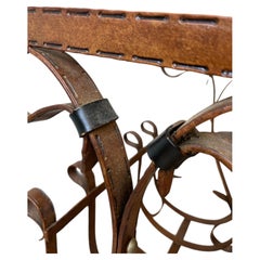 Hermès-Inspired Equestrian Strap Iron Glass Top Magazine Rack Side Table