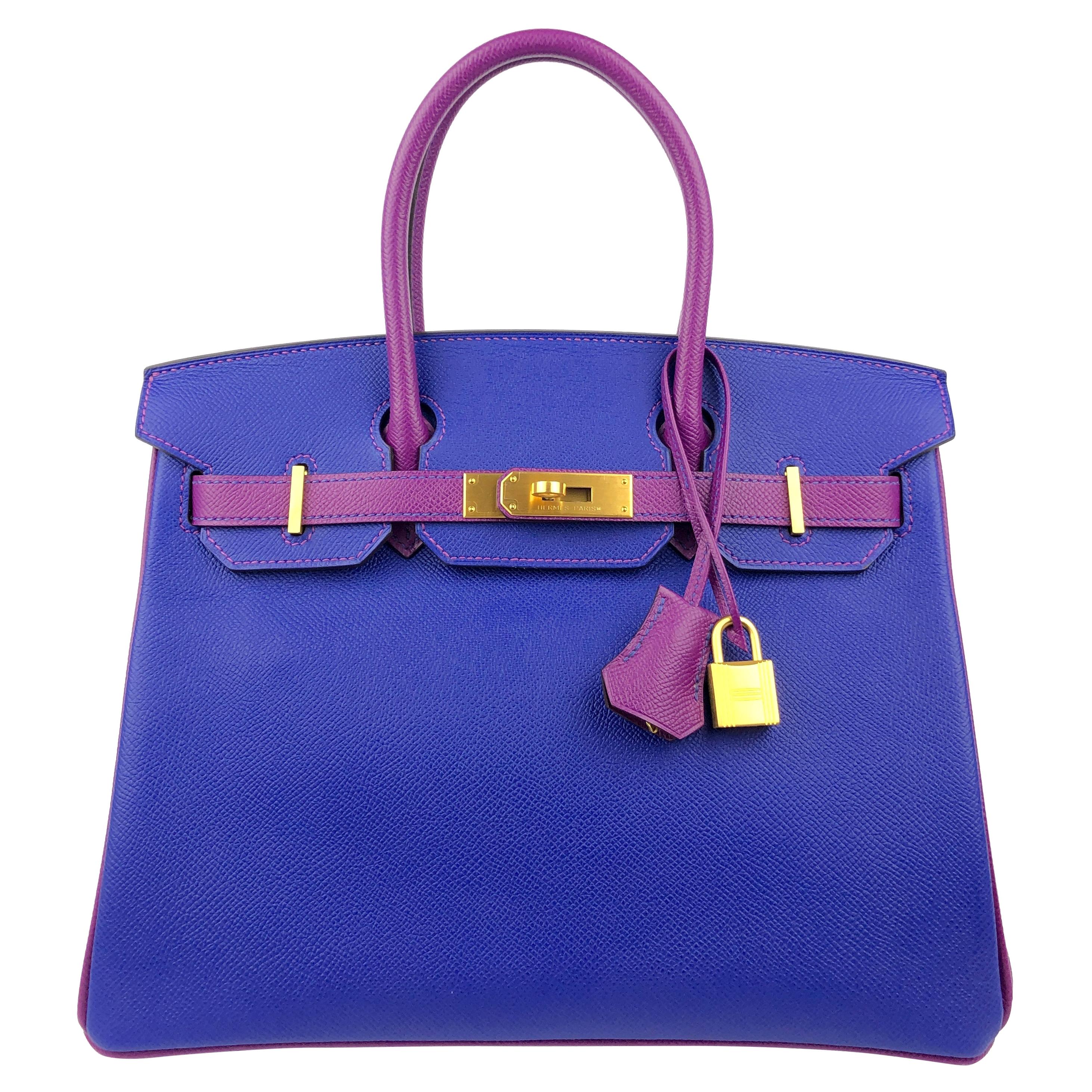 Hermès Sac Birkin 30 cm en fer à cheval Epsom bleu intense et violet 