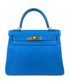 Hermès I Blue Hydra Evercolor 28 cm Kelly with Gold Hardware