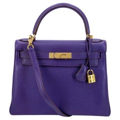 Used Hermès Iris Purple Togo 28cm Kelly Bag 24k GHW 67099