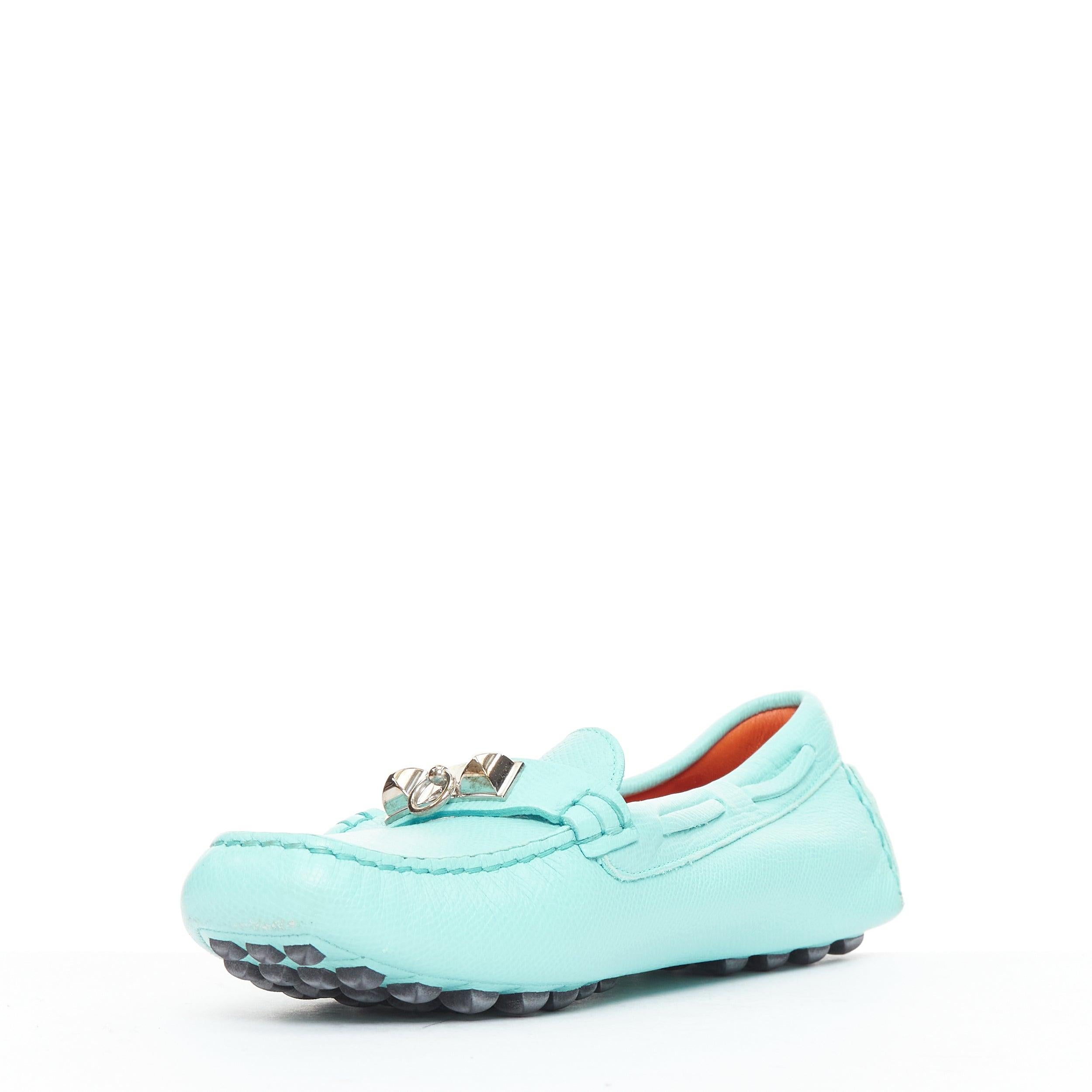 HERMES Irving cyanblaues Leder Silber Nieten Slipper EU35.5 im Zustand „Gut“ im Angebot in Hong Kong, NT