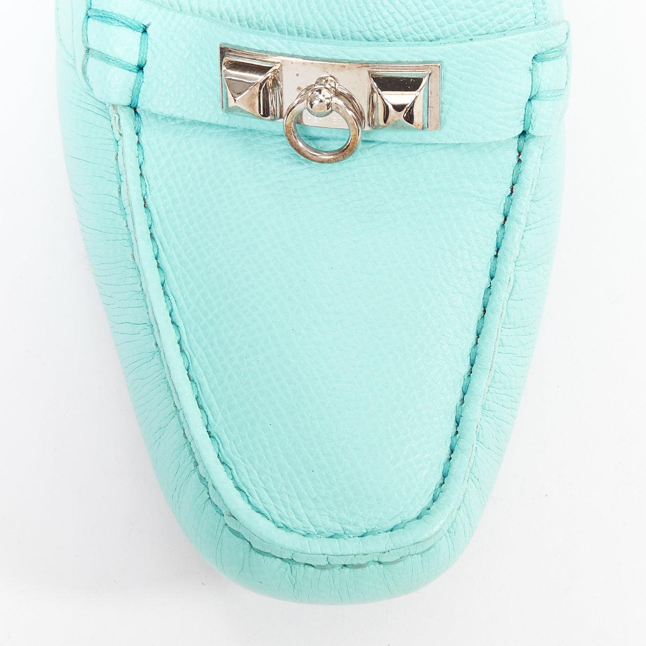 HERMES Irving cyanblaues Leder Silber Nieten Slipper EU35.5 im Angebot 1
