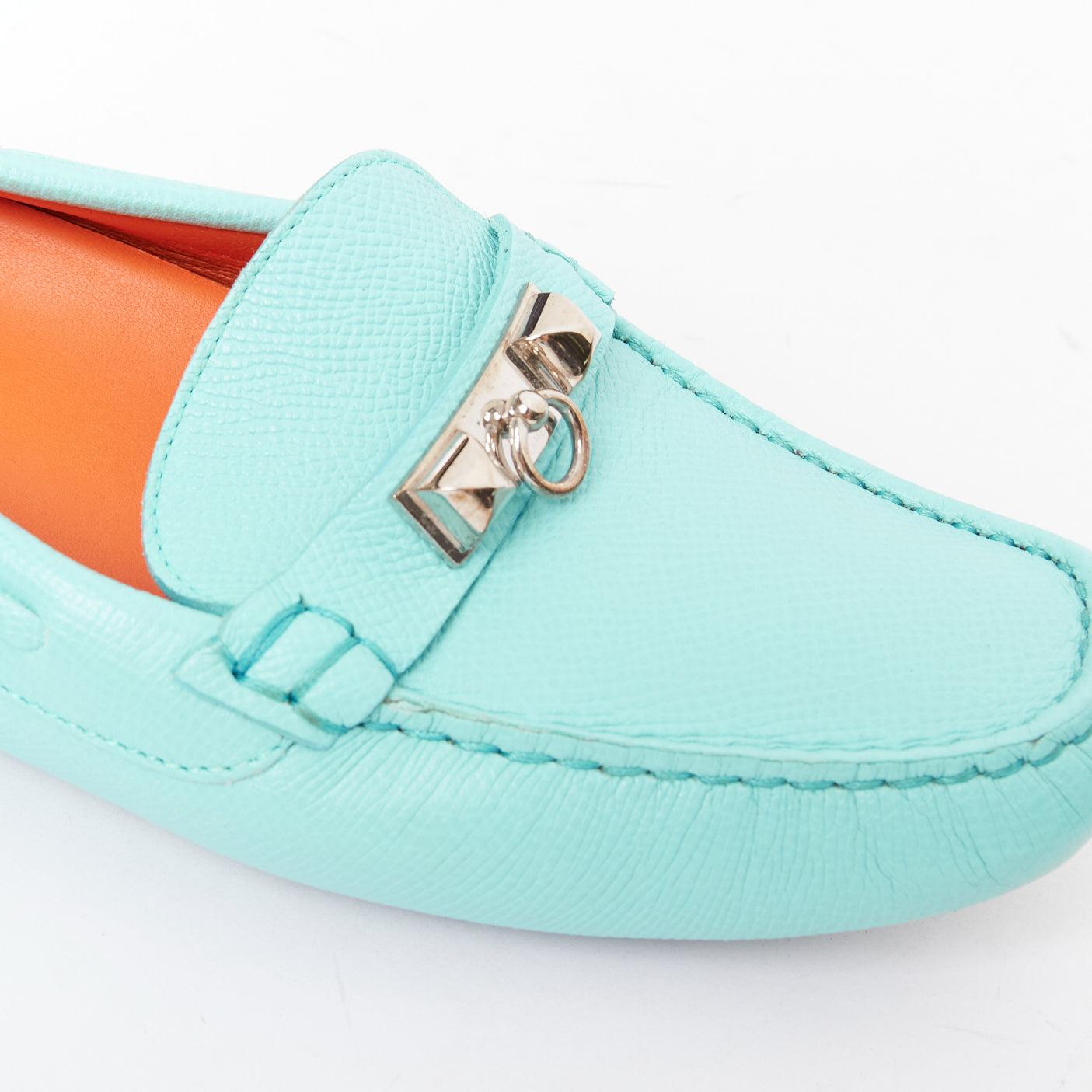 HERMES Irving cyanblaues Leder Silber Nieten Slipper EU35.5 im Angebot 2