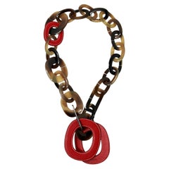 Collana Hermès Isidore in pelle rossa e corno di bufalo A Link