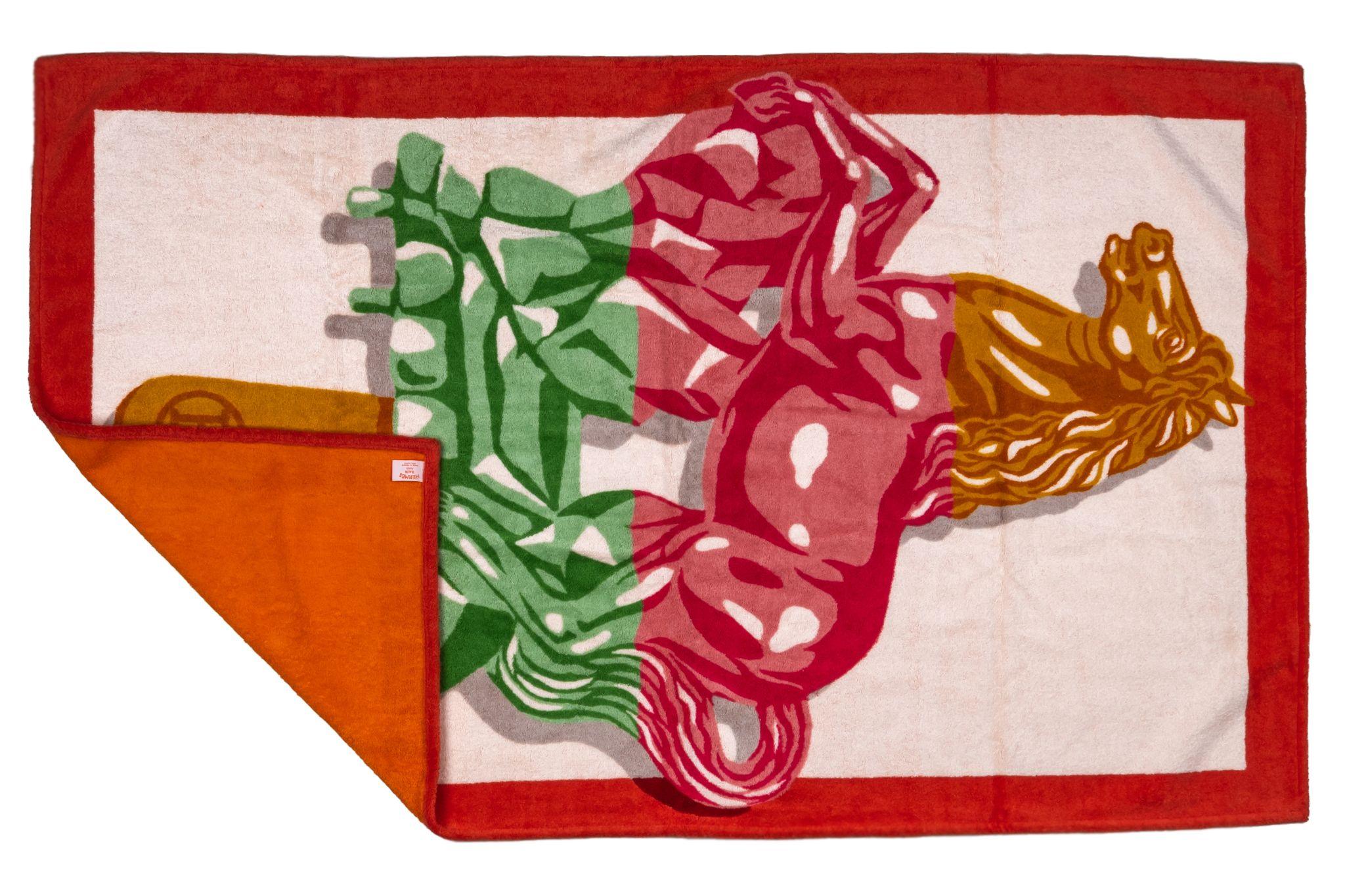 Hermès Italy Colored Horse Silk Scarf. The pattern shows a ice in form of a horse in the colors of the italian flag. Piece is in new condition.