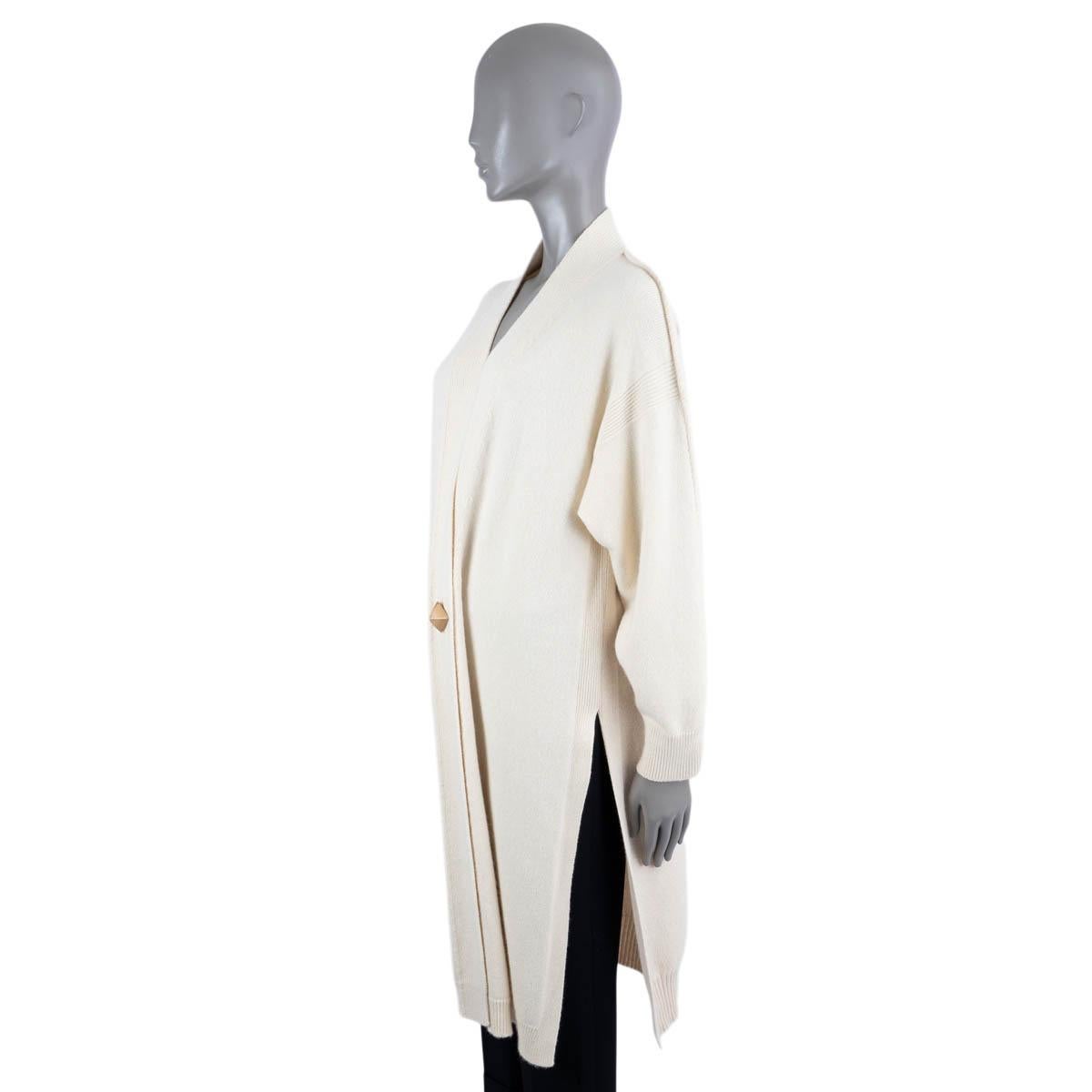 Women's HERMES ivory cashmere PYRAMID BUTTON LONG KNIT Coat Jacket 34 XS For Sale