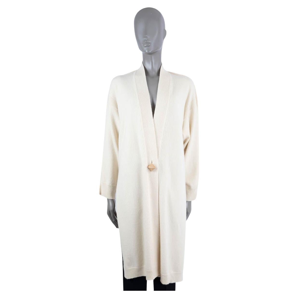 HERMES ivory cashmere PYRAMID BUTTON LONG KNIT Coat Jacket 34 XS For Sale
