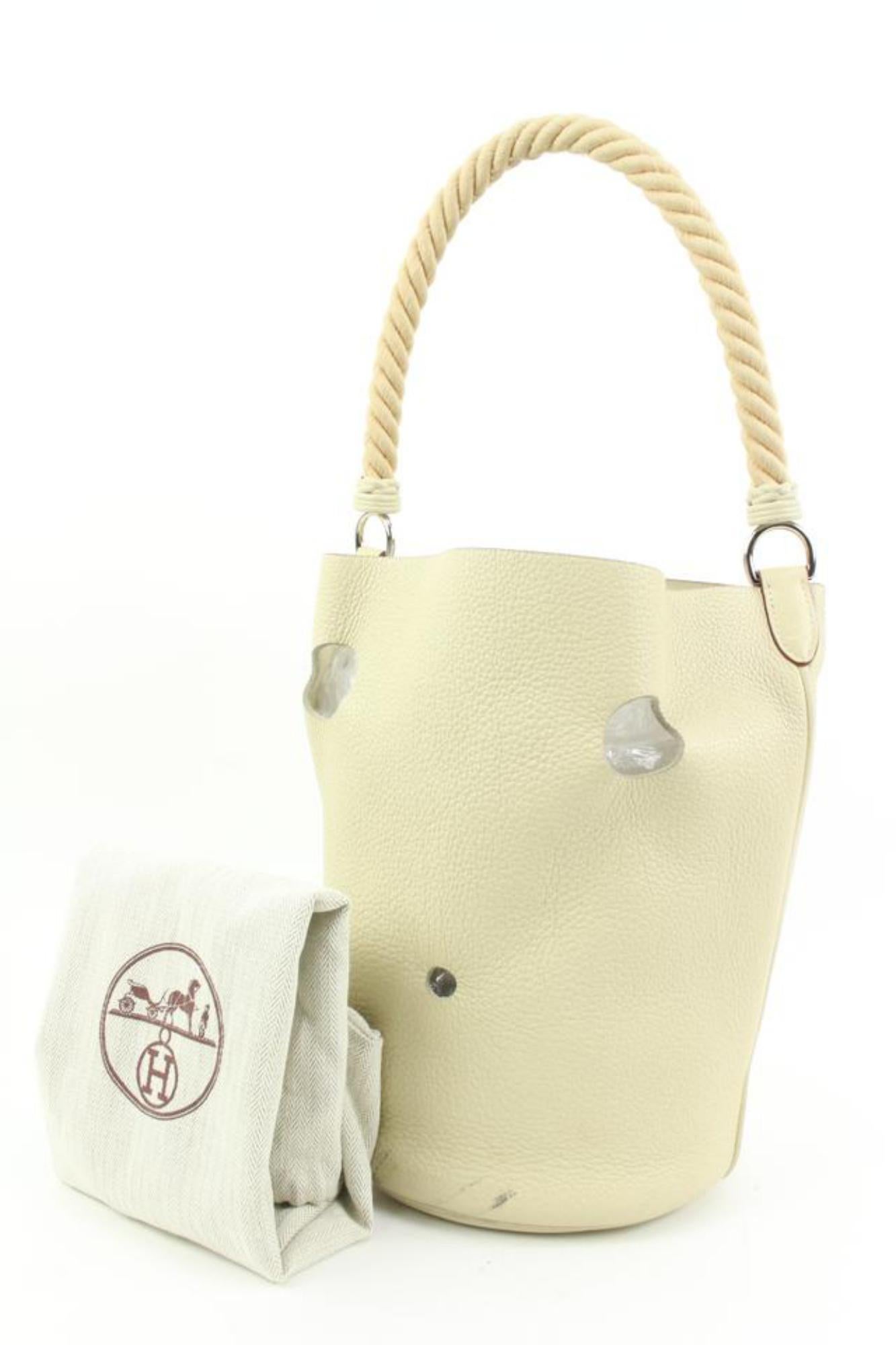 Hermès Ivory Clemence Leather Mangeoire Rope Bucket Bag 53h224s For Sale 4