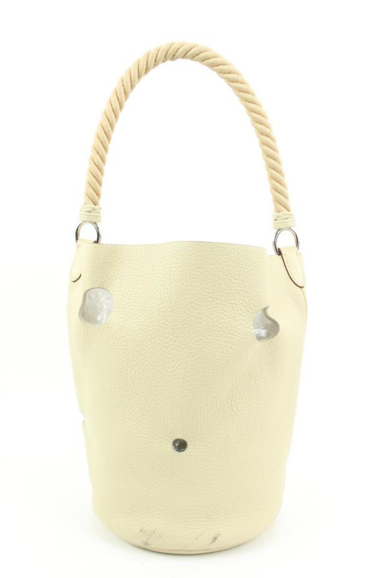 Women's Hermès Ivory Clemence Leather Mangeoire Rope Bucket Bag 53h224s For Sale