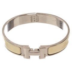 Hermes Ivory Clic Clac Bangle Bracelet with Paladium Hardware and H Turn-Lock