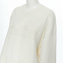Hermès elfenbeinfarbener cremefarbener Kaschmir-Seidenmischung Logo-Intarsien-Pullover FR44 XL