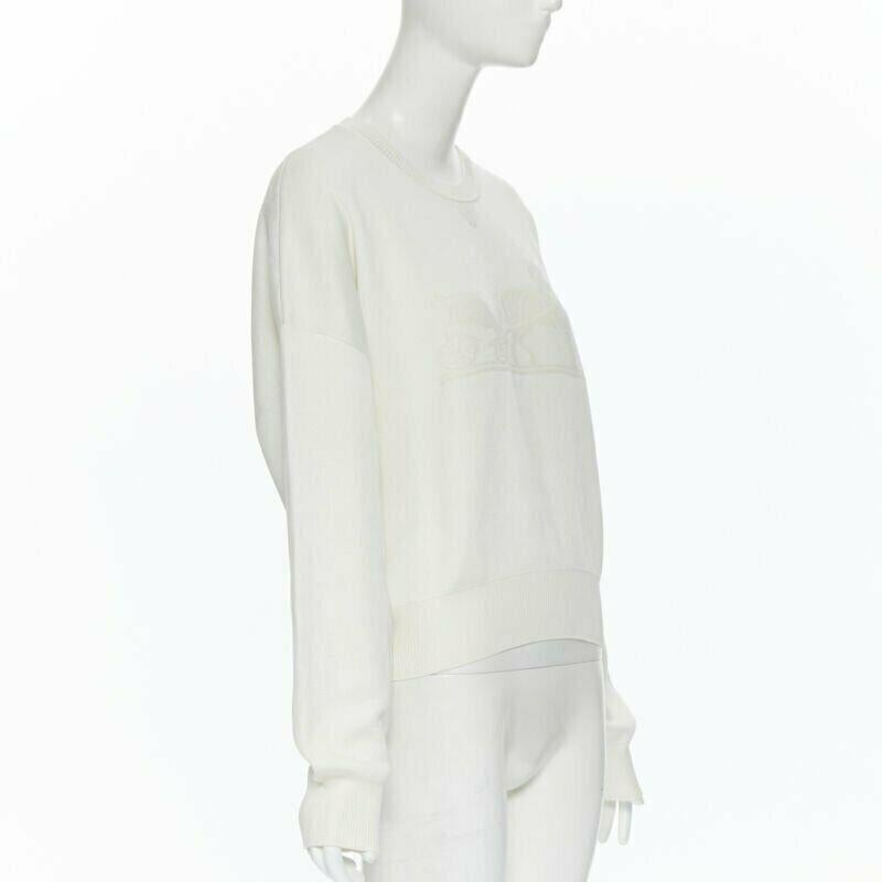 Gris Pull court HERMES ivoire crème cachemire soie mélange logo intarsia FR44 XL en vente