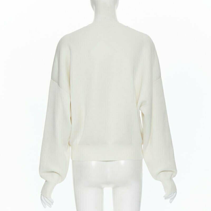 Pull court HERMES ivoire crème cachemire soie mélange logo intarsia FR44 XL Pour femmes en vente