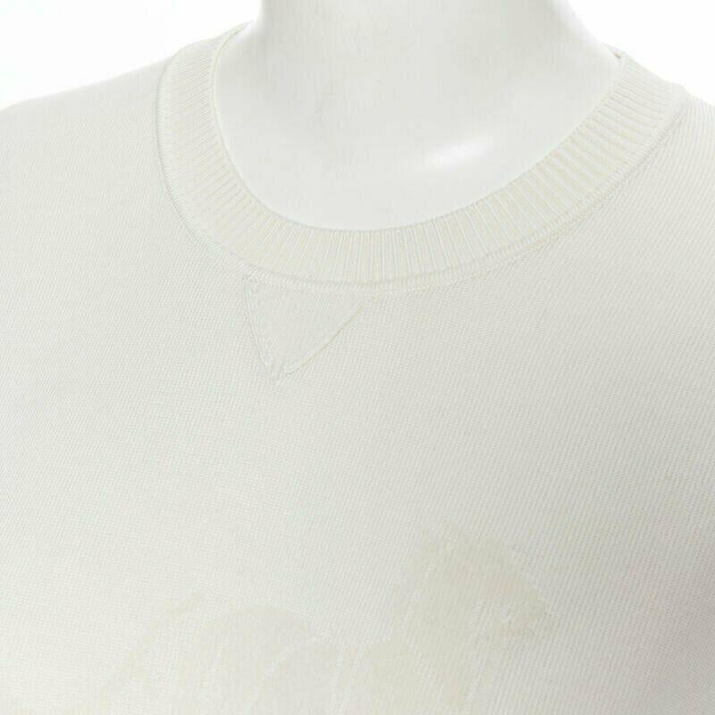 Pull court HERMES ivoire crème cachemire soie mélange logo intarsia FR44 XL en vente 2