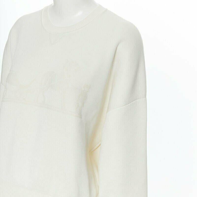 Pull court HERMES ivoire crème cachemire soie mélange logo intarsia FR44 XL en vente 3