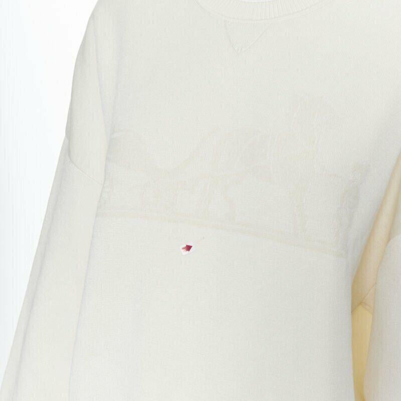 Pull court HERMES ivoire crème cachemire soie mélange logo intarsia FR44 XL en vente 4