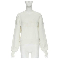 Hermès ivory cream cashmere silk blend logo intarsia short sweater FR44 XL
