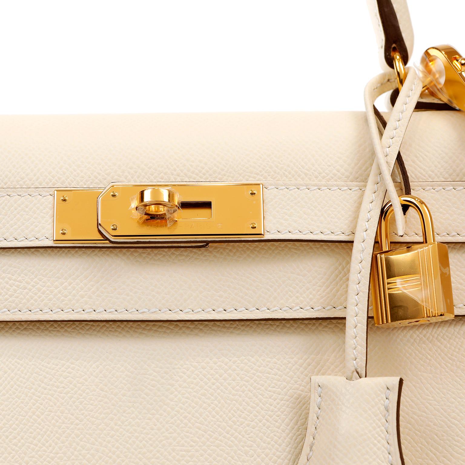 Hermès - Kelly Sellier 28 cm, ivoire, Epsom, avec matériel doré Pour femmes 