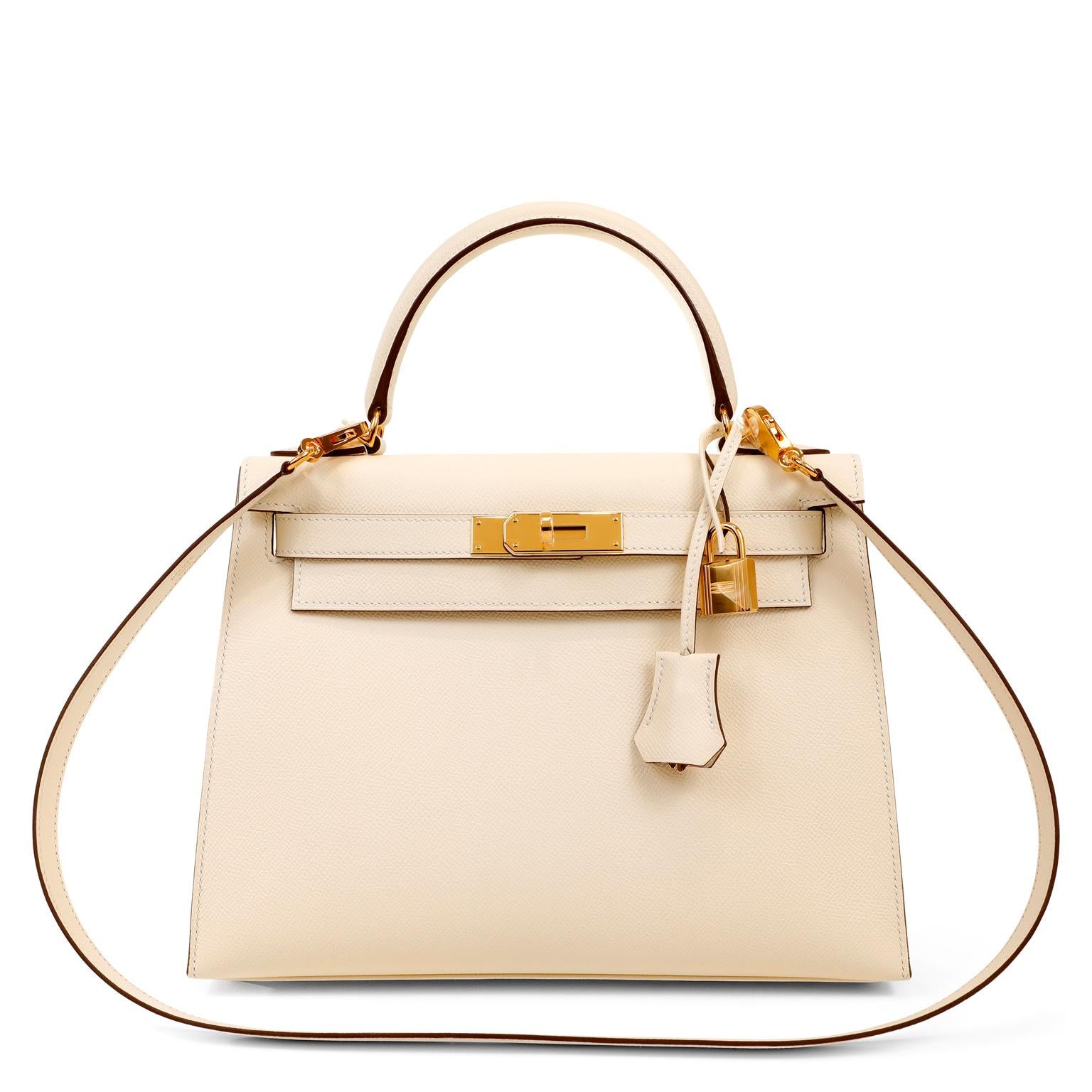 White Hermès Ivory Epsom 28 cm Kelly Sellier with Gold Hardware