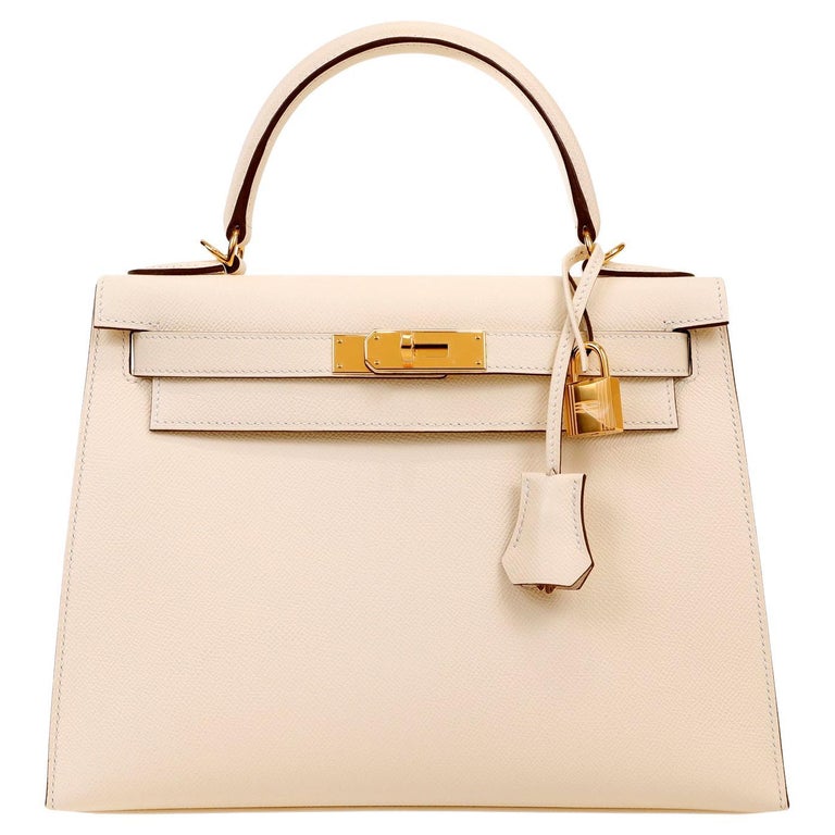 Hermès Ivory Epsom 28 cm Kelly Sellier with Gold Hardware For Sale