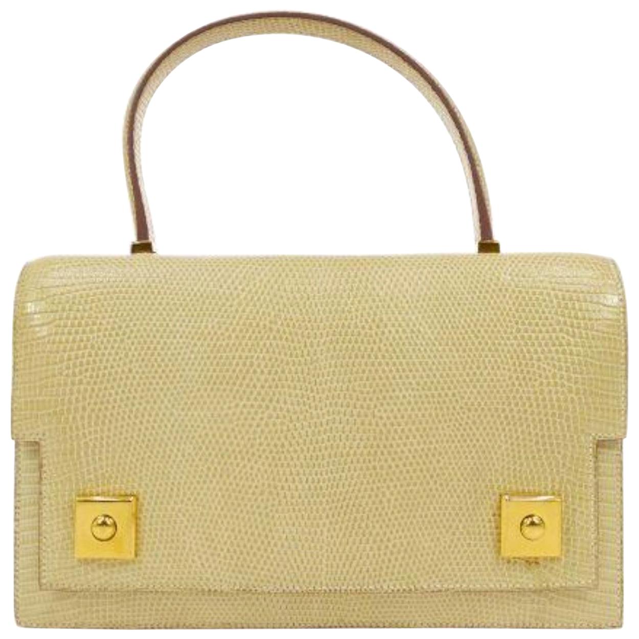 Hermes Ivory Exotic Lizard Gold Evening Kelly Style Top Handle Satchel Bag