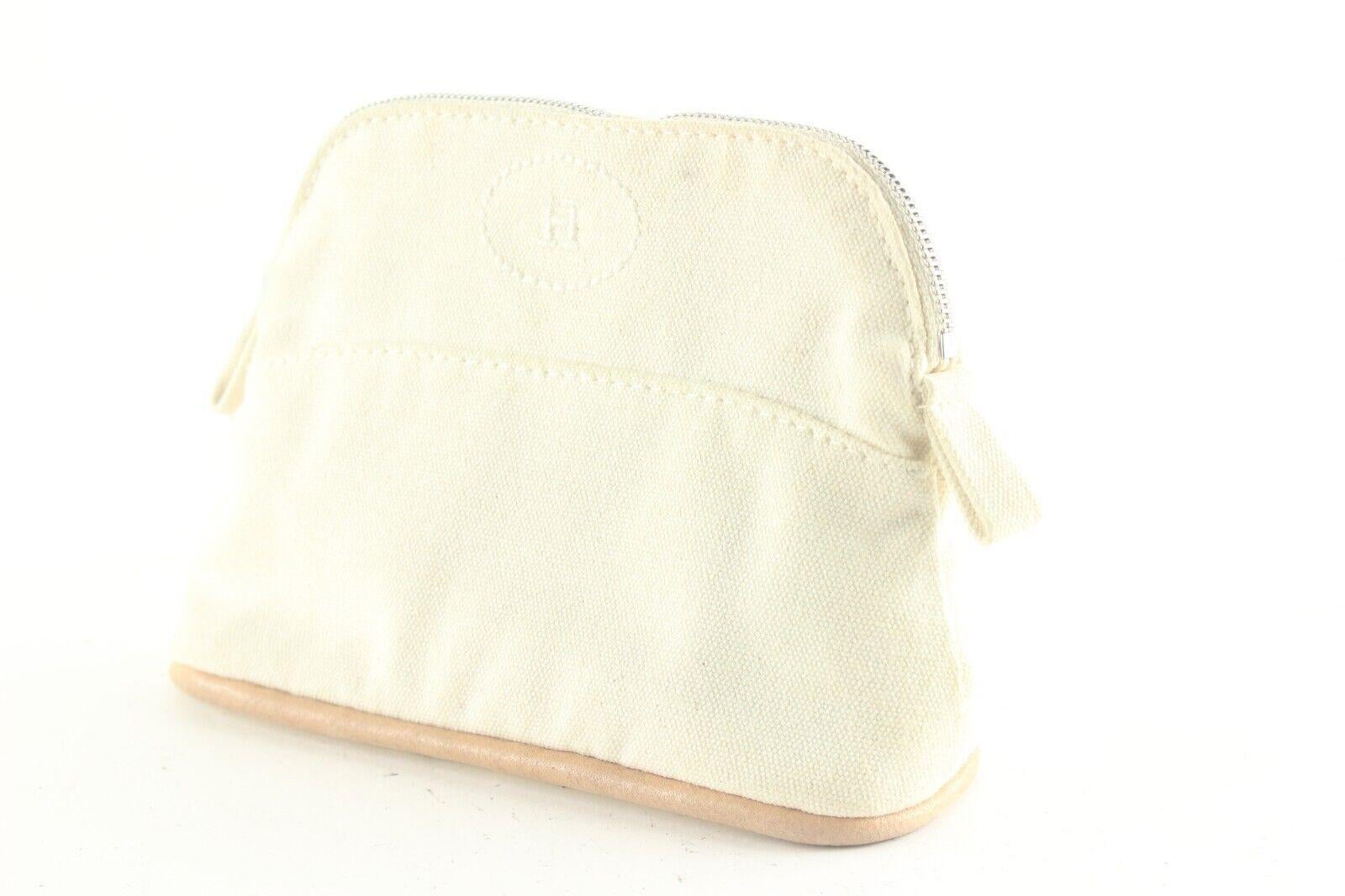 HERMES Ivory H Logo Bolide Cosmetic Case Canvas x Leather 1HER727K For Sale 7