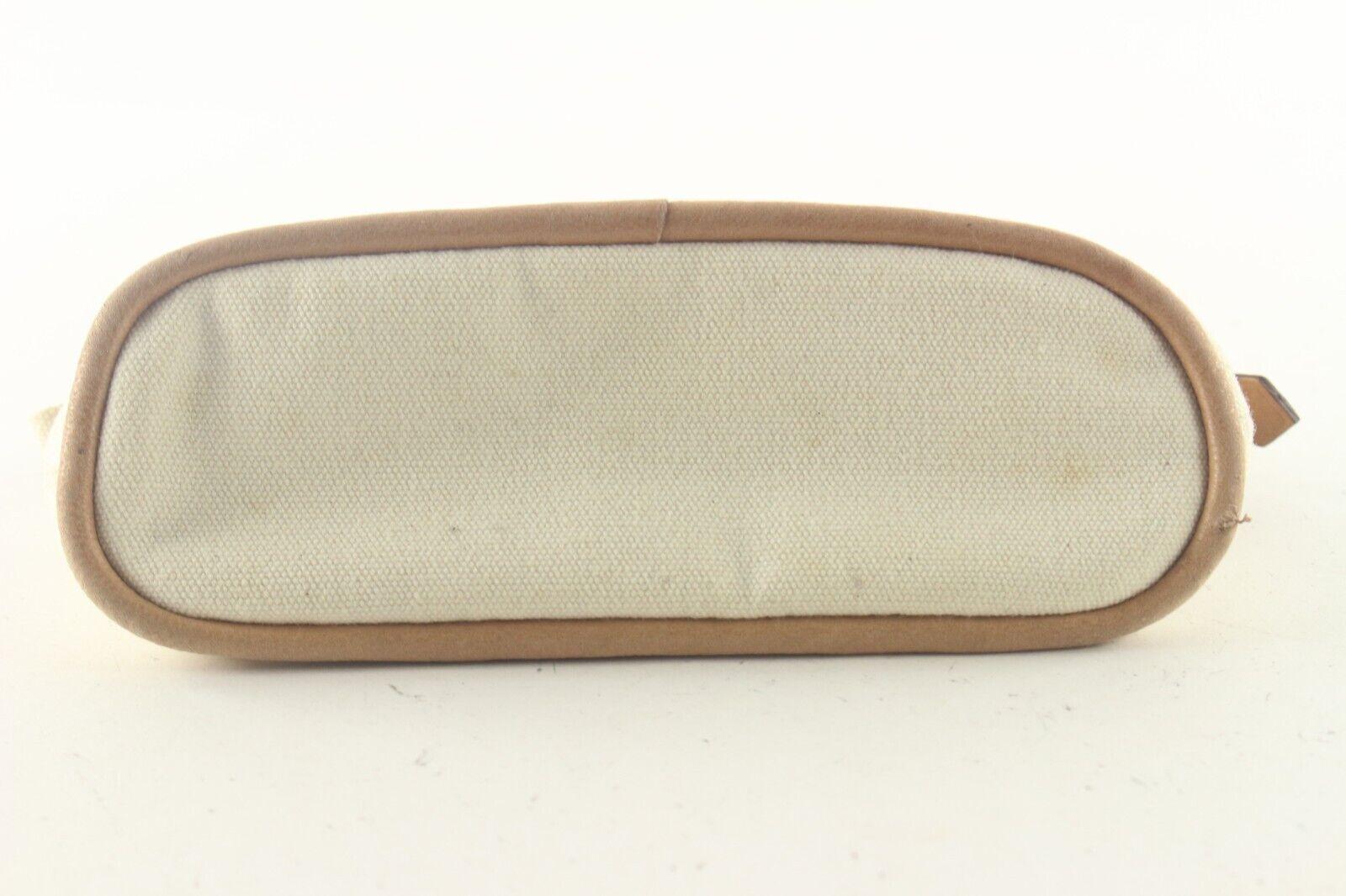 HERMES Ivory H Logo Bolide Cosmetic Case Canvas x Leather 1HER727K In Fair Condition For Sale In Dix hills, NY