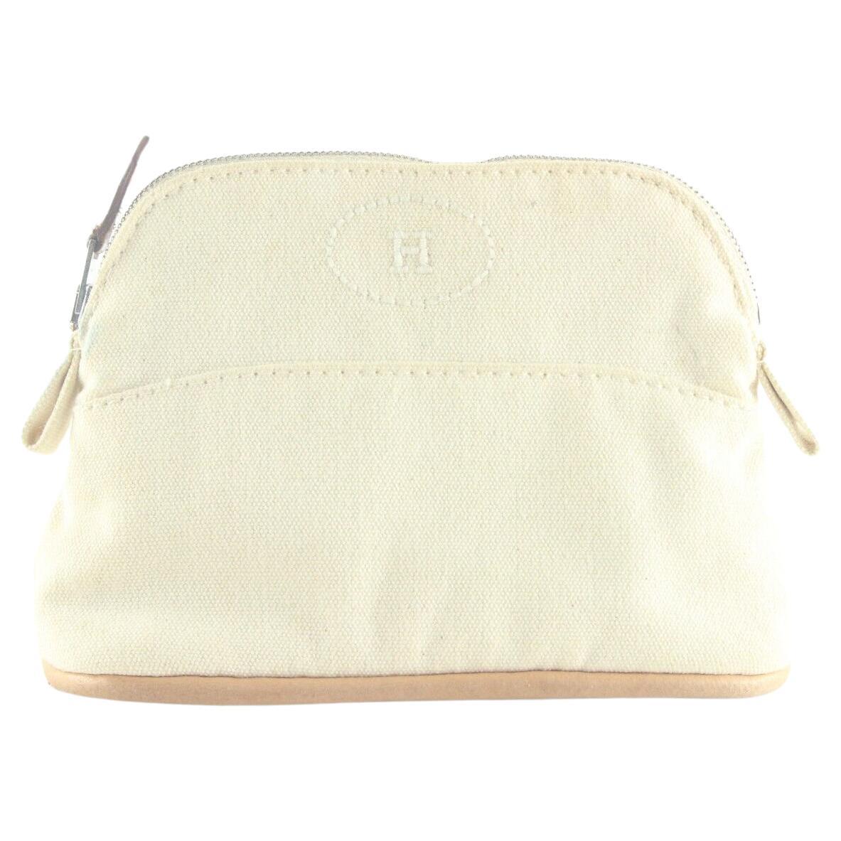 HERMES Ivory H Logo Bolide Cosmetic Case Canvas x Leather 1HER727K For Sale