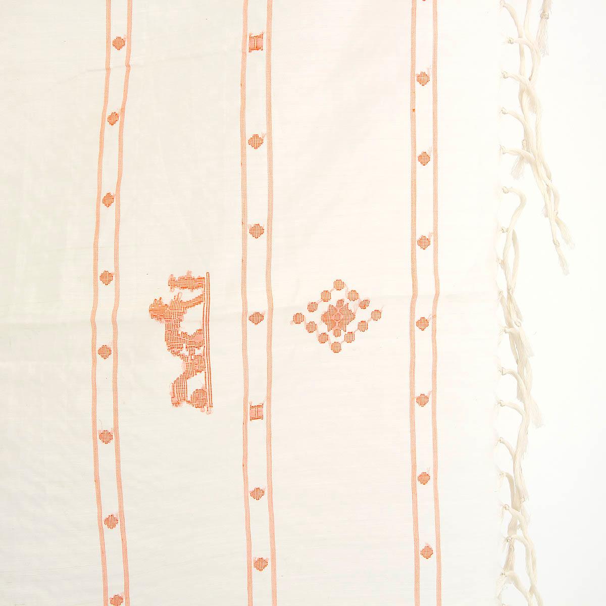 White HERMES ivory & orange cotton & silk EMBROIDERED VOILE Scarf For Sale