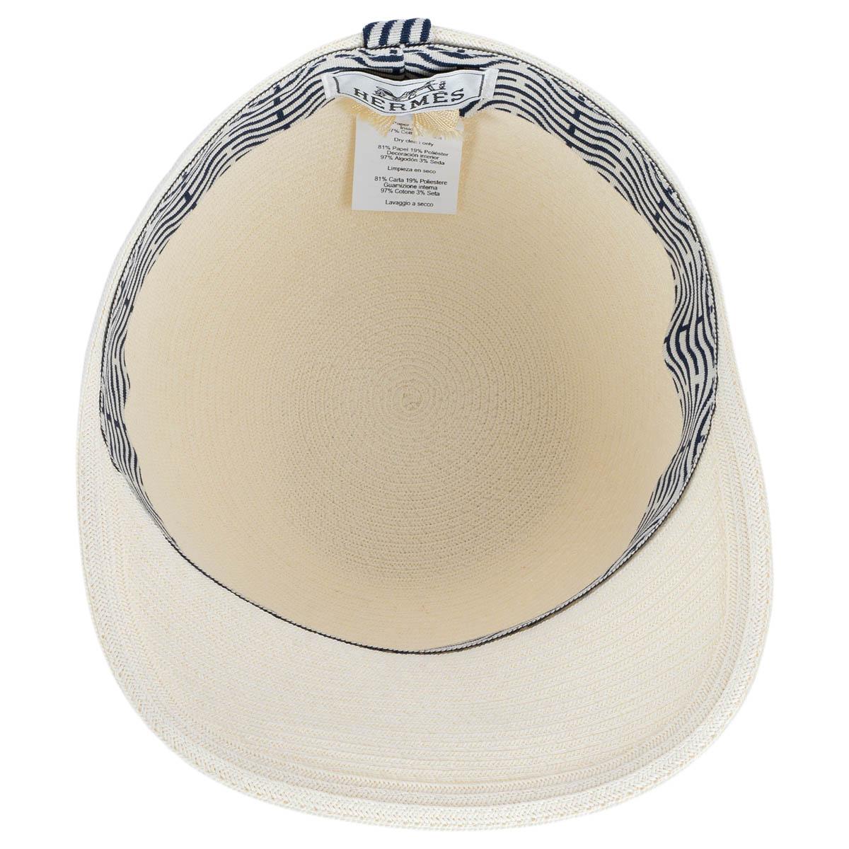 Gray HERMES ivory paper EMMA Cap Hat 57 For Sale