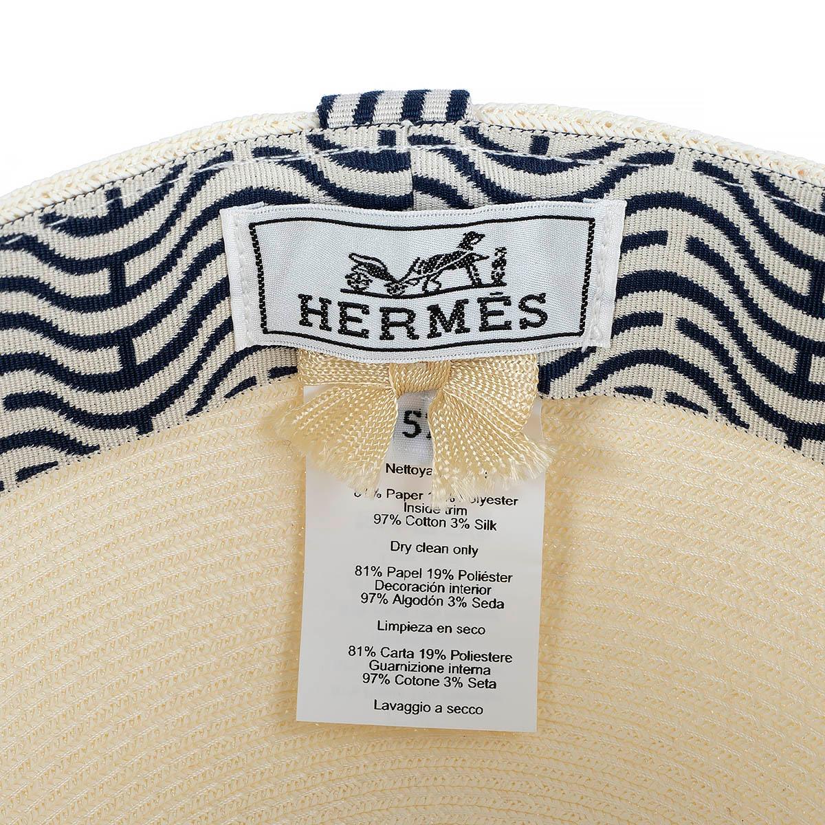 HERMES ivory paper EMMA Cap Hat 57 In Excellent Condition For Sale In Zürich, CH