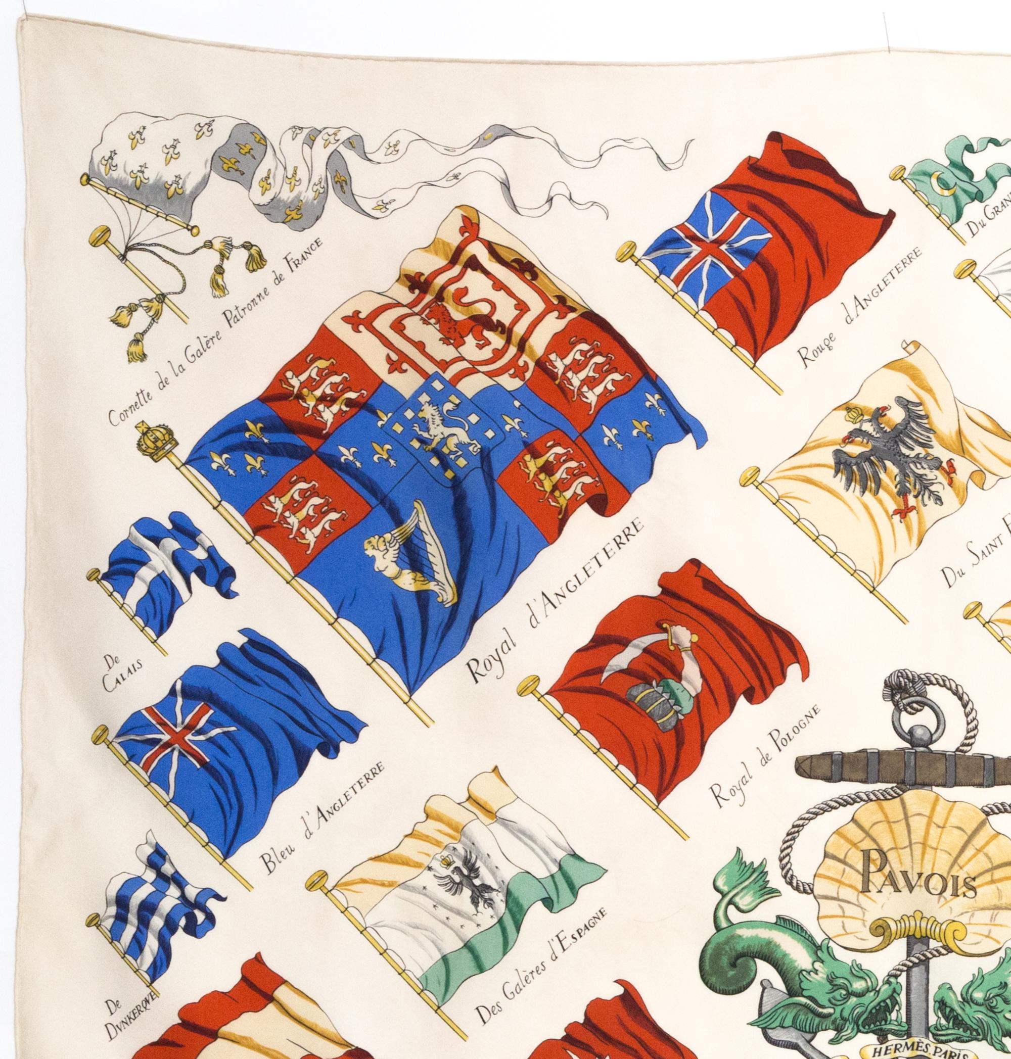 Beige Hermes Ivory Pavois by P.Ledoux Silk Scarf