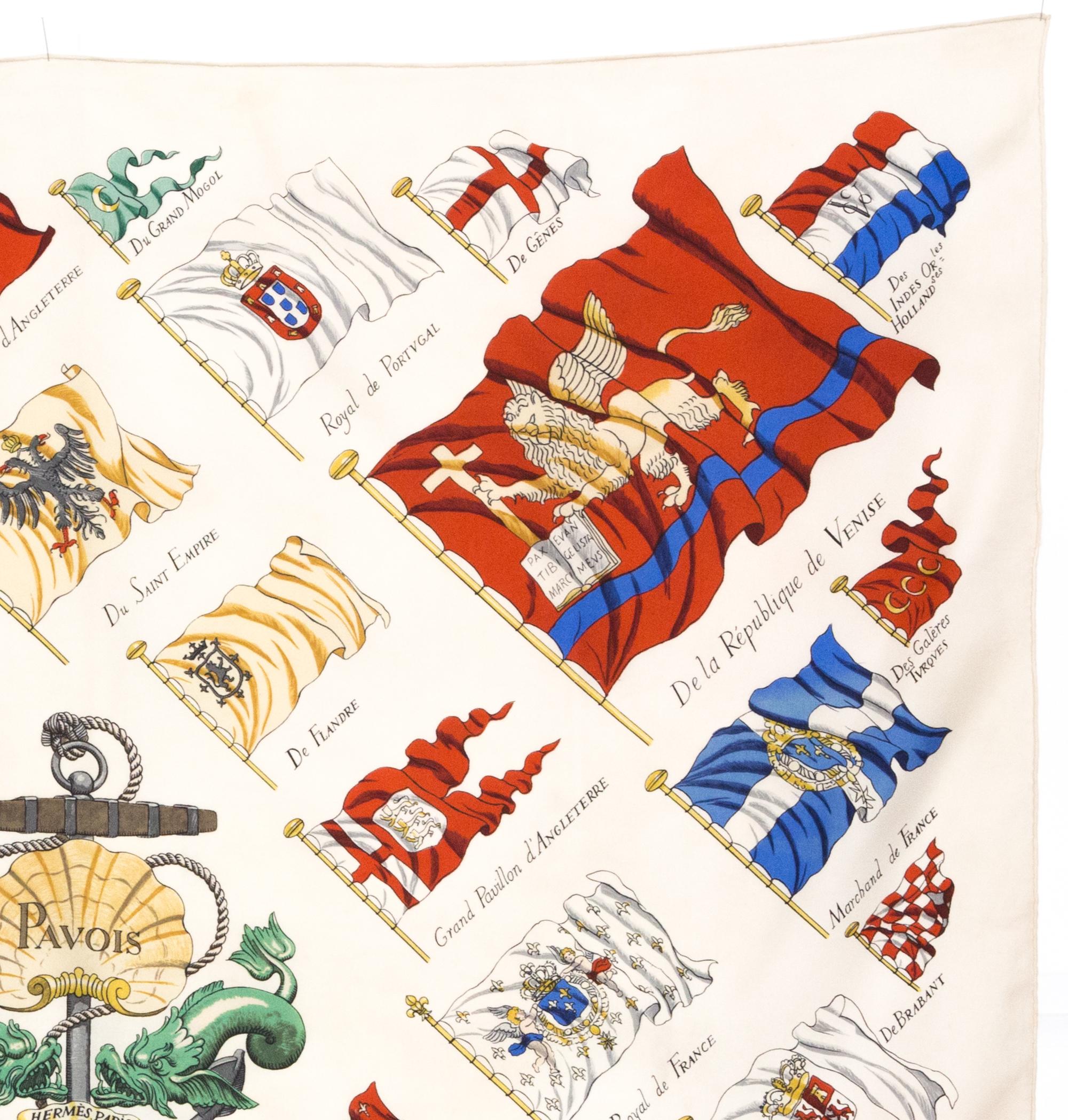 Hermes Ivory Pavois by P.Ledoux Silk Scarf In Good Condition In Paris, FR