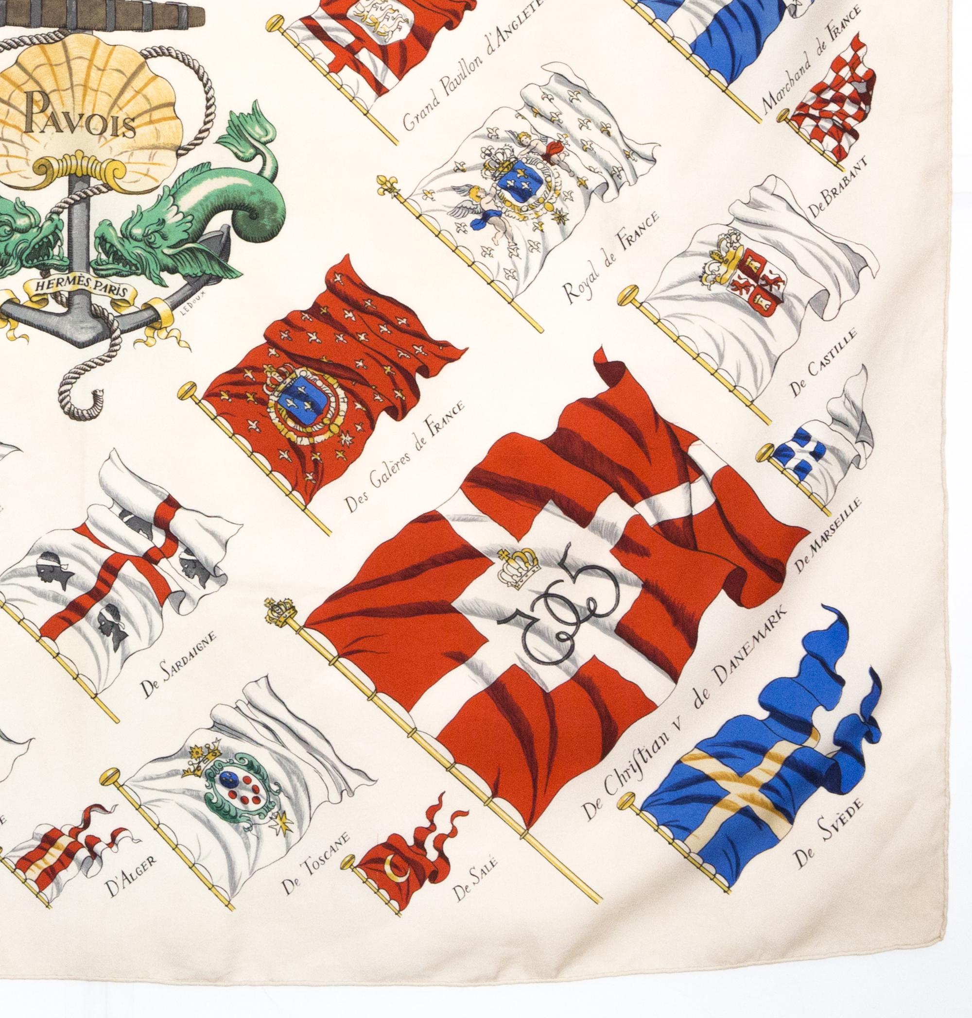 Women's or Men's Hermes Ivory Pavois by P.Ledoux Silk Scarf
