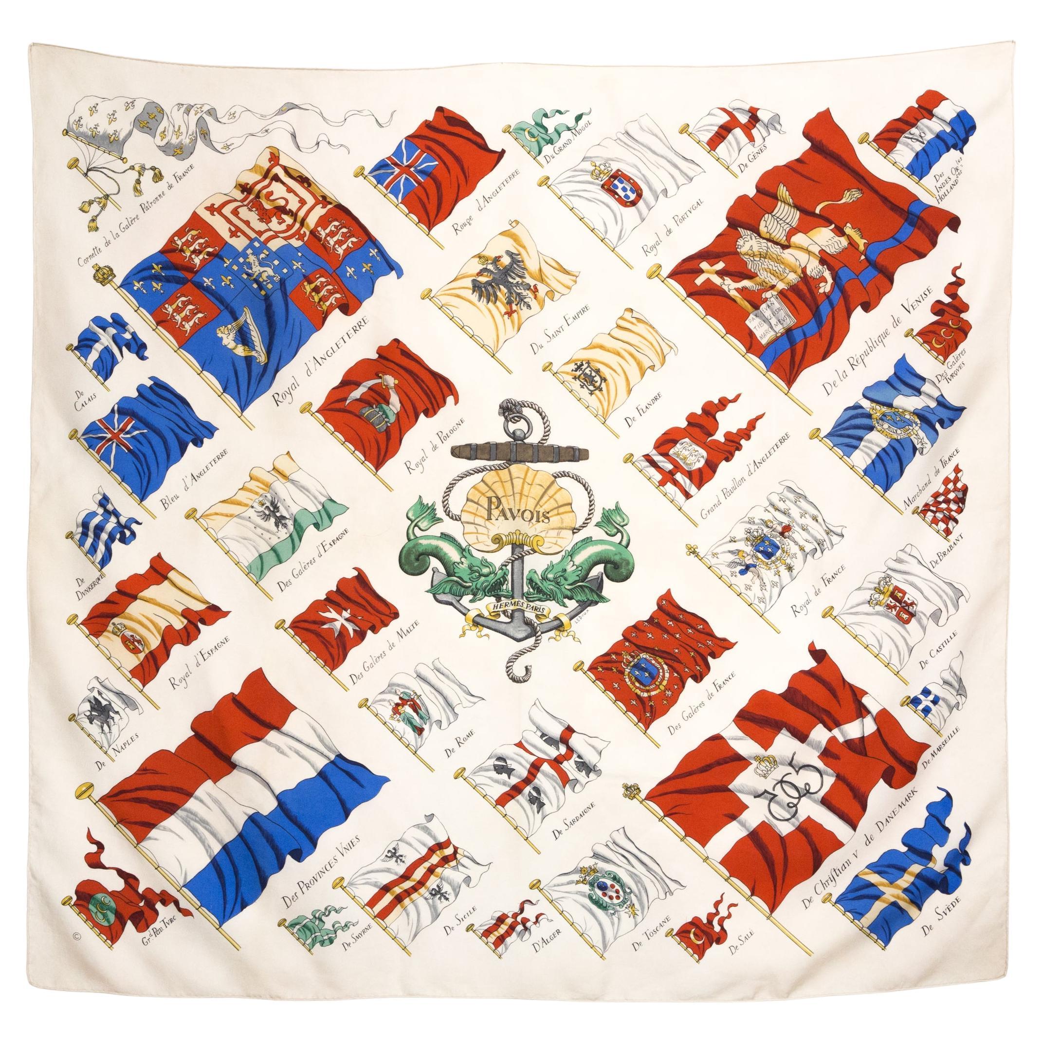 Hermes Ivory Pavois by P.Ledoux Silk Scarf