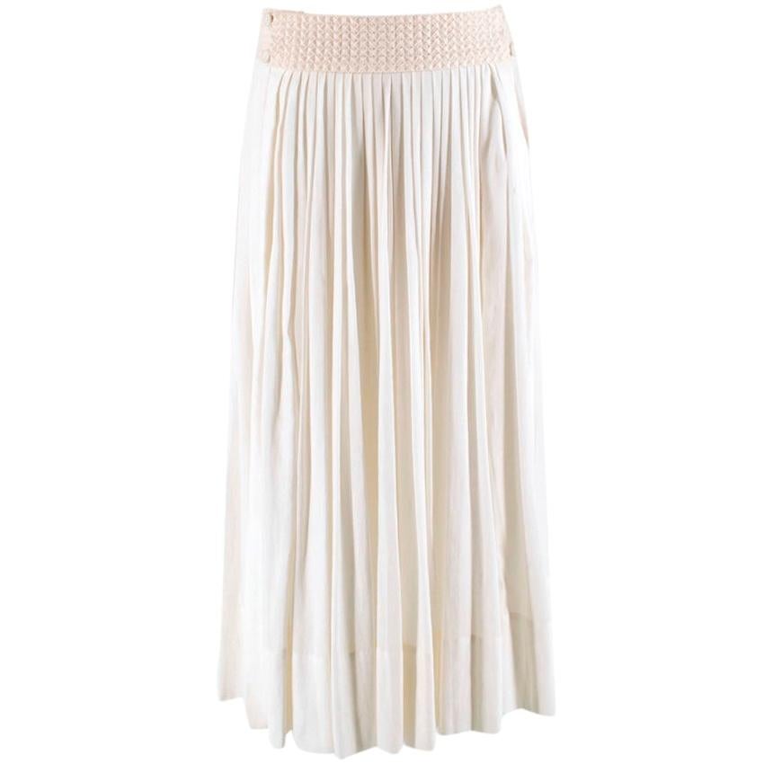 Hermes ivory pleated cotton midi skirt XS 36